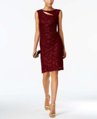 Connected Sequined Lace Cutout Sheath ...